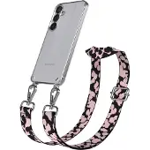 EAZY CASE Handykette - Verstellbarer Trageriemen kompatibel mit Samsung Galaxy S25, Handykordel mit transparenter Silikon-Hülle, Karabiner Silber, Camouflage Style, Band in Rosa
