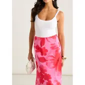 Gini London Rosa Aquarell Floral Print A Line Maxi-Rock