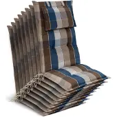 Beautissu 8x Premium Hochlehnerauflage 120x50x7cm, Braun-Blau-Kariert