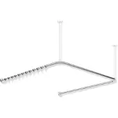Hewi Vorhangstange des Systems 900, suizidhemmend, Edelstahl, verchromt, Achsmaß 1500 x 1475 x 1500 mm, kürzbar, Durchmesser 25 mm, mit 46 Vorhangringen aus weißem POM