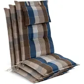 Beautissu 3x Premium Hochlehnerauflage 120x50x7cm, Braun-Blau-Kariert