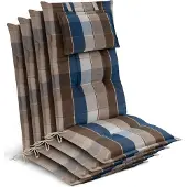 Beautissu 4x Premium Hochlehnerauflage 120x50x7cm, Braun-Blau-Kariert