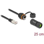 DeLOCK Kabel RJ45 Stecker zu RJ45 Buchse Cat.6A zum Einbau mit M20 Gewinde und Gehäuse IP68 staub- und wasserdicht 25 cm schwarz, 0,25 m, Cat6a, S/UTP (STP), RJ-45, RJ-45