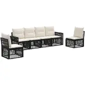 vidaXL Gartensofa-set 6 pcs Schwarz und Cremeweiß Poly-Rattan