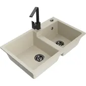 Mexen Tomas 2-Becken-Granitspüle mit Mischbatterie Rita, Beige - 6516-69-670300-70