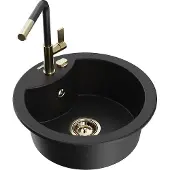 Mexen Diego 1-Becken-Granitspüle mit Mischbatterie Flora, Schwarz - 6512-77-670401-57-G