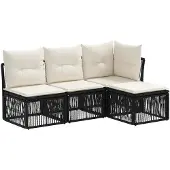 vidaXL Gartensofa-set 4 Stk. Schwarz Poly-Rattan