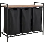 Relaxdays Wäschesammler Metall Vintagebraun 3 Fächer Mit Ablage 72 x 92,5 x 33 cm