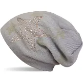 StyleBREAKER Strickmütze "Feinstrick Beanie mit Strass Stern" 1 Stk.