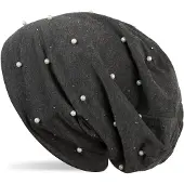 StyleBREAKER Beanie "Beanie mit Perlen und Strass Nieten" 1 Stk.