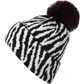 StyleBREAKER Bommelmütze "Strick Bommelmütze mit Zebra Muster" 1 Stk.