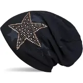 StyleBREAKER Strickmütze "Feinstrick Beanie mit Strass Stern" 1 Stk.