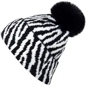 StyleBREAKER Bommelmütze "Strick Bommelmütze mit Zebra Muster" 1 Stk.