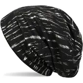 StyleBREAKER Beanie "Beanie mit Metallic Streifen Print", Herren, schwarz, Obermaterial: 50% Viskose CV. 50% Baumwolle CO., Modisch, Mützen Beanie