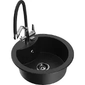 Mexen Diego 1-Becken-Granitspüle mit Mischbatterie Duo, Schwarz - 6512-77-671701-07-B