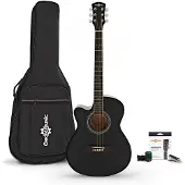 Gear4Music Single Cutaway Linkshänder-Akustikgitarre Pack von schwarz