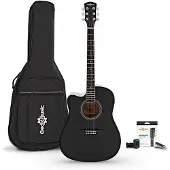 Gear4Music Dreadnought Cutaway Linkshänder-Elektroakustikgitarre mit Zubehörset von Schwarz
