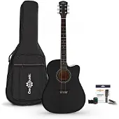 Gear4Music Dreadnought-Cutaway-Elektroakustikgitarre mit Zubehörset von Schwarz