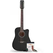 Gear4Music Dreadnought 12-saitige Akustikgitarre mit Zubehörset von Schwarz