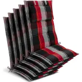 Beautissu 5x Premium Hochlehnerauflage 120x50x7cm, Schwarz-Rot-Weiß-Kariert