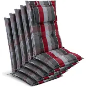 Beautissu 5x Premium Hochlehnerauflage 120x50x7cm, Grau-Rot-Hellblau-Kariert