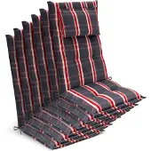 Beautissu 6x Premium Hochlehnerauflage 120x50x7cm, Grau-Rot-Kariert