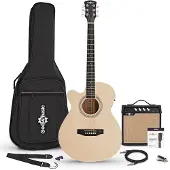 Gear4Music Single-Cutaway-Linkshänder-Elektroakustikgitarre mit 15-Watt-Verstärker Paket