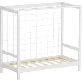 ML-Design Kinderbett Fußballtor, 70x140 cm, Weiß, Einzelbett für Kinder, Holzbett mit Lattenrost & Tornetz, Jugendbett aus Kiefernholz, Handballtor