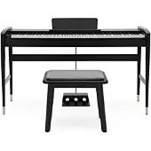 Gear4Music Keynote Contemporary Digitalpiano mit Bluetooth Hockerpaket Matte Black