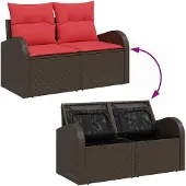 vidaXL Garten-Sofa-Set mit Kissen mit Speicher 8 pcs Braun Poly Rattan