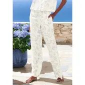 LASCANA Pyjamahose , Damen, Gr. 32, N-Gr, blau (ecru), Web, Obermaterial: 100% Viskose, bedruckt, weit lang, Hosen Pyjamahose, mit elastischem Bund in gesmokter Optik, Topseller