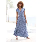 LASCANA Maxikleid "mit Gummizug in der Taille und Bindegürtel, Alloverdruck" Eingrifftaschen Langes Sommerkleid, Strandkleid, Viskosekleid, elegantes Druckkleid