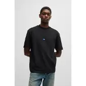 HUGO T-Shirt aus Baumwolle mit geripptem Ausschnitt und Logo-Badge Grösse L