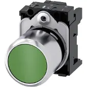 Siemens 3SU1250-0EB40-0AA0 Drucktaster, 22mm, rund, Metall, hochglanz, grün, Druckknopf 3SU12500EB400AA0