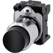Siemens 3SU1250-0FB10-0AA0 Drucktaster, 22mm, rund, Metall, hochglanz, schwarz, Druckknopf 3SU12500FB100AA0