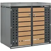 STILVORA Mülltonnenbox Stahl Grau-Holzoptik, abschließbar, mit Pflanzgefäß, 2 Fächer