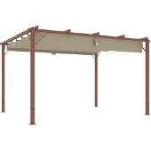 Outsunny Pergola ca. 3x4m Garten Pavillon mit magnetischen Pad, Terrassendachung aus Aluminium, Gartenpavillon mit verstellbares Dach, Freistehend, UV Schutz 30+, für Terrasse und Garten, Naturholz