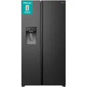 Hisense Hi5 Freistehend Side-by-Side-Kühlschrank, Inox, 528 l, Freistehend, Amerikanische Tür, Schwarz, 2 Tür(en), Tür-zu-Tür, Berührung