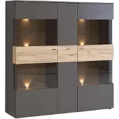Forte Vitrine "Como", grau (grau, eichefarben), B:149,8cm H:152cm T:41,3cm, Holzwerkstoff, Schränke, Vitrine, Breite 152 cm, inkl. Beleuchtung