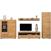 Woodline Wohnwand Basel Set VI Wildeiche Massivholz geölt 4-teilig