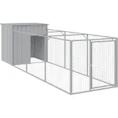 vidaXL Hundehütte mit Auslauf Hellgrau 110x405x110 cm Verzinkter Stahl