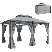 BundiGlassware Gartenpavillon, Outdoor Pavillon mit Vorhängen, belüftetem Dach, Dunkelgrau