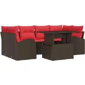 vidaXL Gartensofa-set 7 stk. Braun und Rot