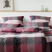 Elegante Soft-Flanell Bettwäsche Derby weinrot 160x210 cm + 65x100 cm - rot;grau;pink