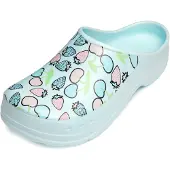 Ladeheid Gartenclogs für Damen Ultraleicht EVA Gemustert Gartenschuhe LA-CA-ComoHappyWoman (Aquablau/Fruchtmotiv2, 39)