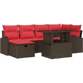 vidaXL Garten-Sofa-Set mit Kissen mit Speicher 7 pcs Braun Poly Rattan