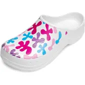 Ladeheid Gartenclogs für Damen Ultraleicht EVA Gemustert Gartenschuhe LA-CA-ComoHappyWoman (Weiß/Pop-Art, 41)