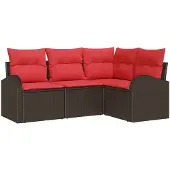 vidaXL Gartensofa-set 4 Stk. Braun und Rot Poly-Rattan