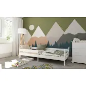 ZEE RIKO Kinderbett 90x200 cm Weiß Mit Rausfallschutz & Lattenrost Jugendbett Einzelbett Für Kinderzimmer MDF Modern