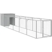 vidaXL Hundehütte mit Auslauf Hellgrau 110x609x110 cm Verzinkter Stahl